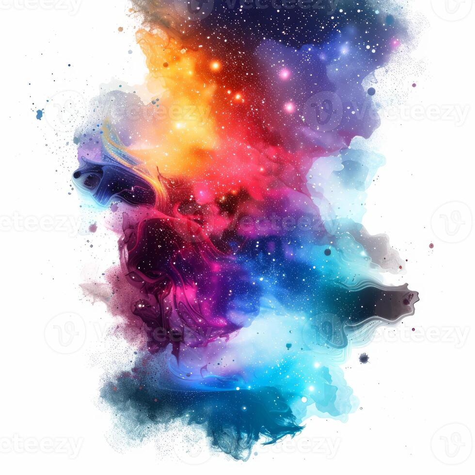 Colorful nebula cloud of ink spreading in water creating abstract galaxy space background photo