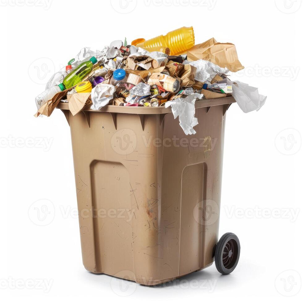 Overflowing trash can illustrating excessive waste generation photo