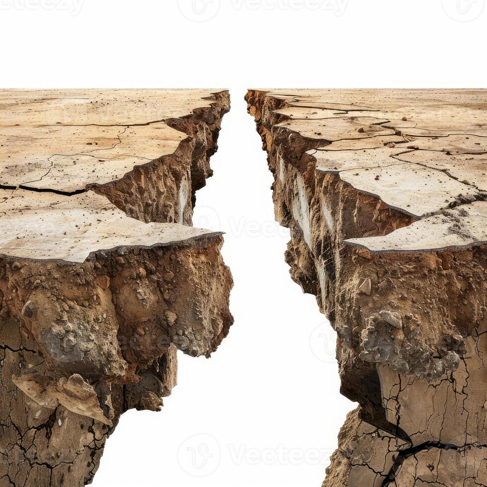 Deep crack separating earth creating dangerous abyss photo