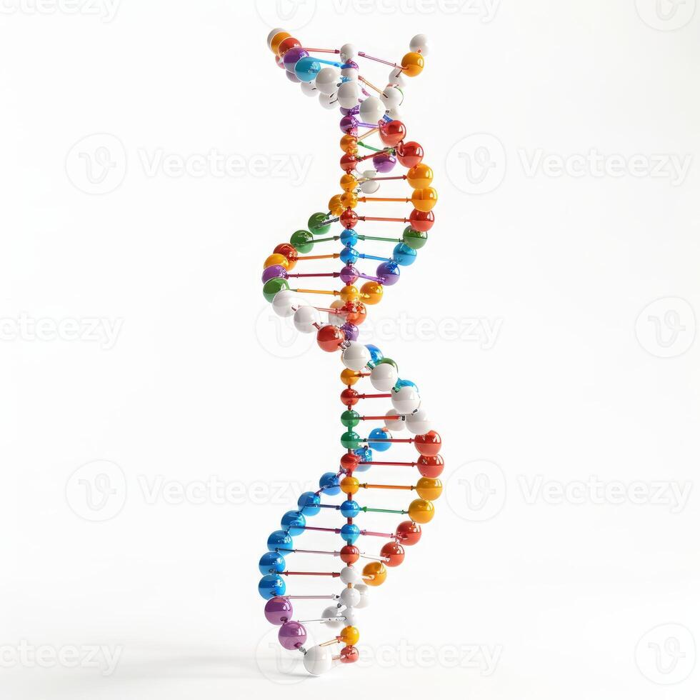 Colorful dna double helix structure rotating on white background photo