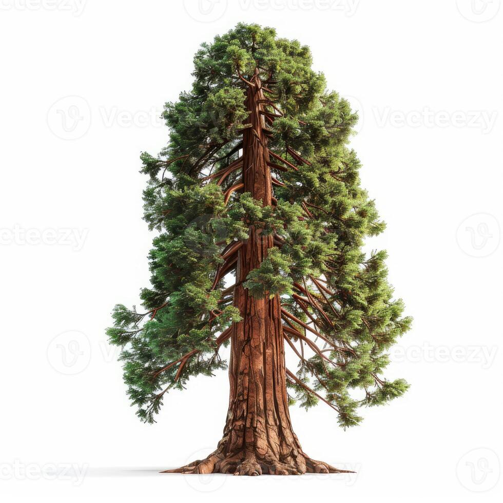 Giant sequoia tree standing tall on white background photo