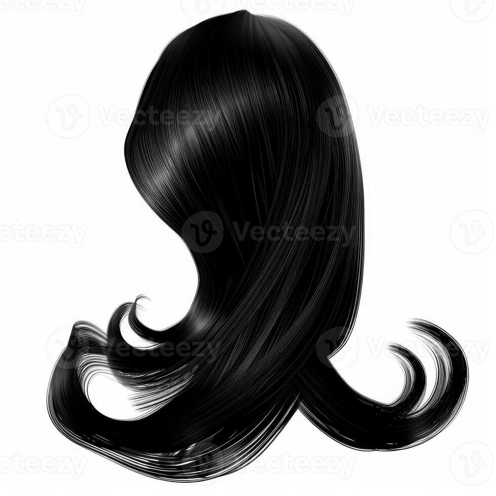 Black hair flowing on white background showing movement and shine photo