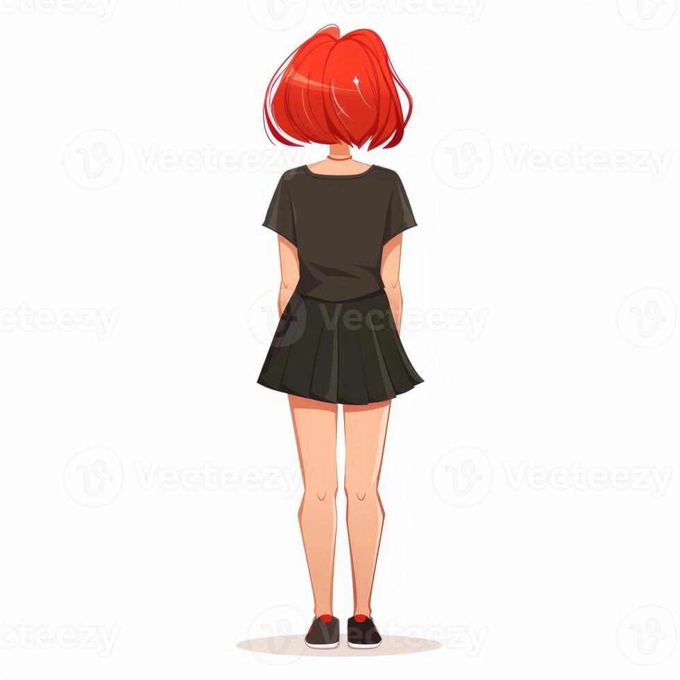 Young woman with red hair standing back view posing photo