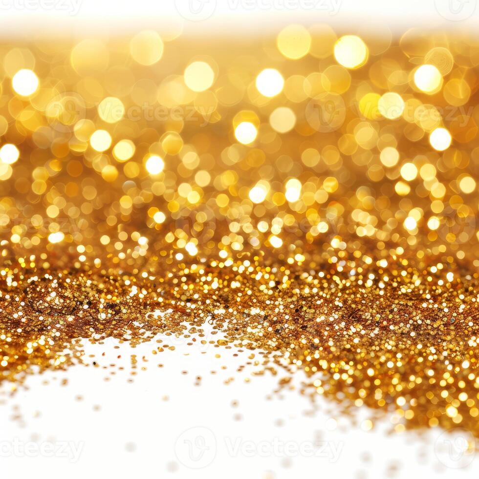 Golden glitter texture creating sparkling festive bokeh background photo