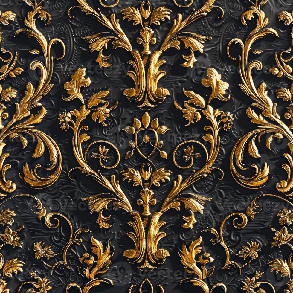 Golden floral pattern embellishing a black background photo