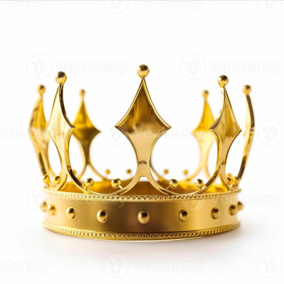 Golden crown standing on white background representing monarchy photo