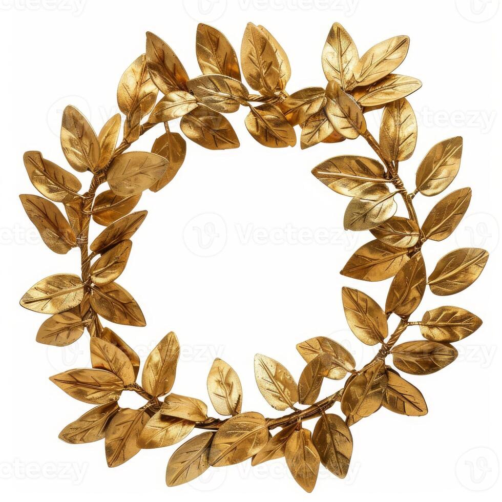Golden laurel wreath representing victory and achievement isolated on white background photo