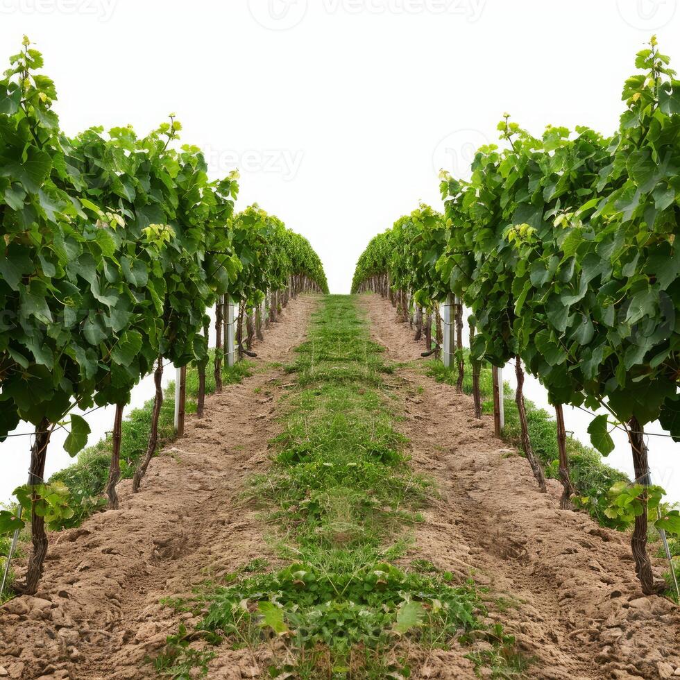 Lush green grapevines growing in rows at vineyard on a hillside photo
