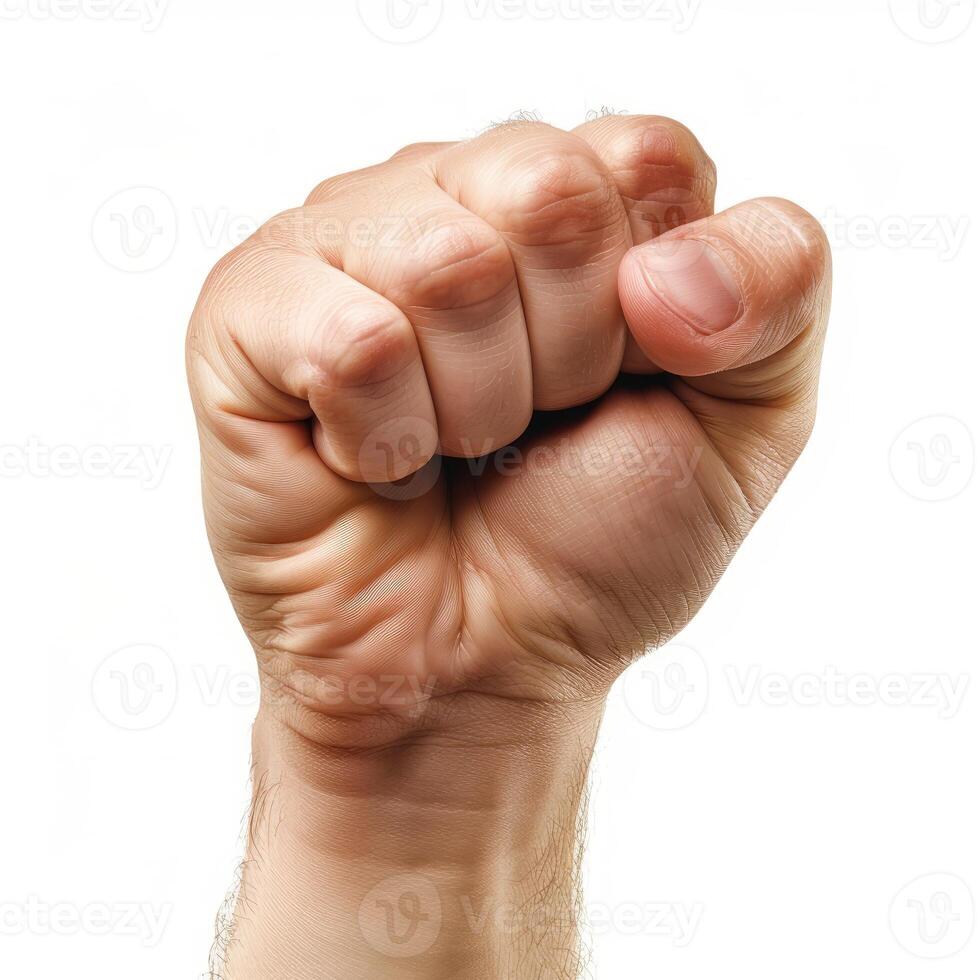 Male hand clenching fist showing strength photo