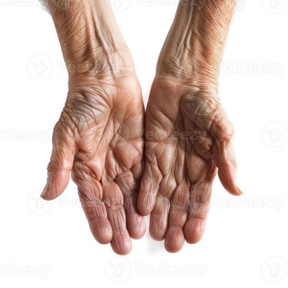 Senior showing his open hands with palms up photo