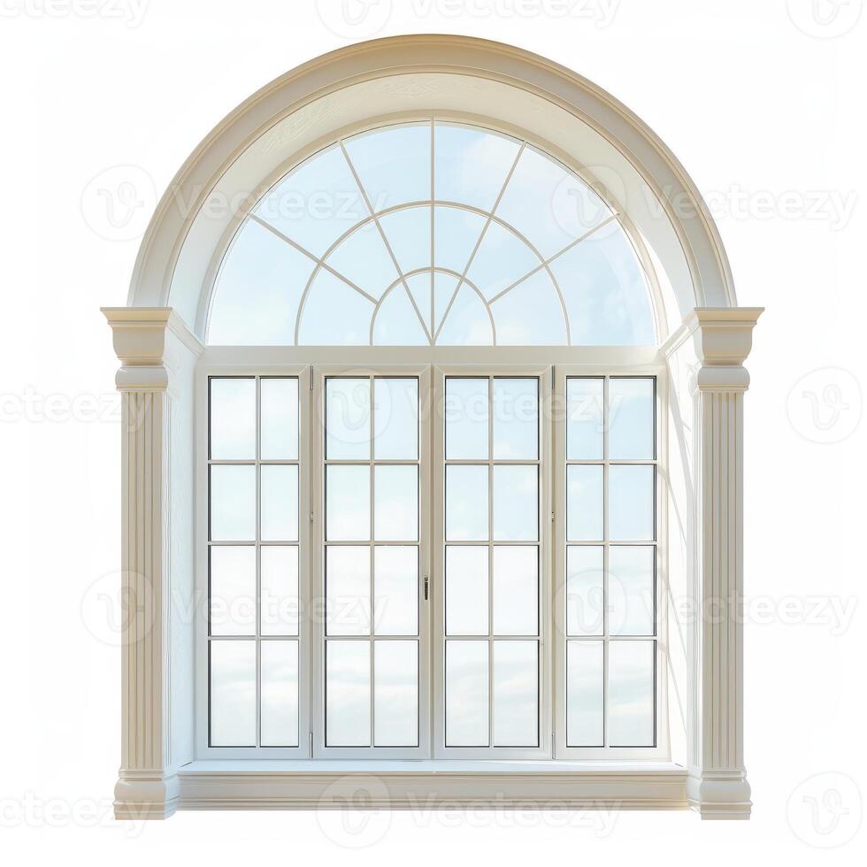 Large arched window illuminating room with natural light photo