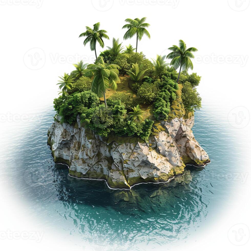 Tropical island emerging from the ocean with lush vegetation photo
