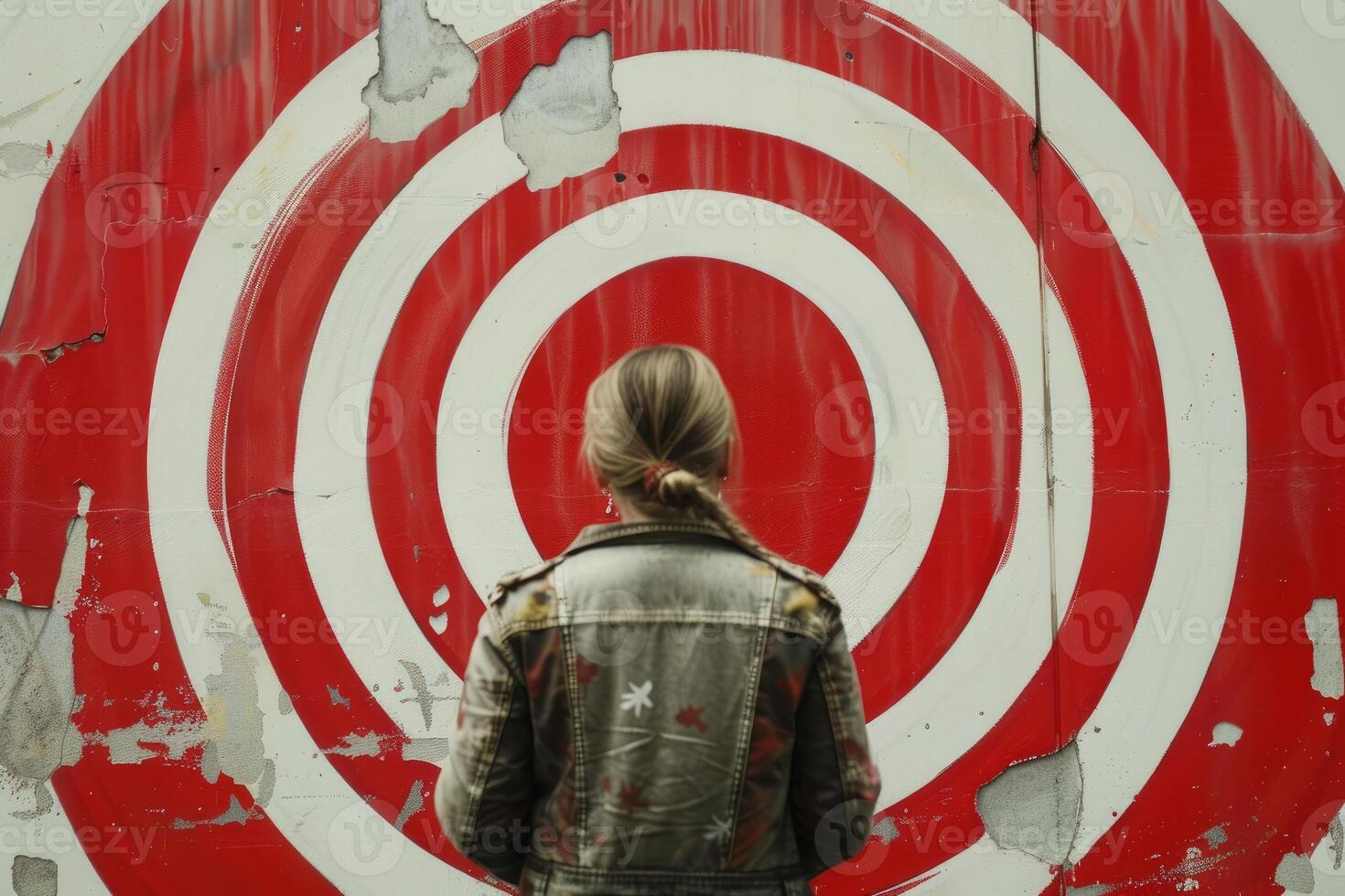 Woman standing in front of target symbol on wall photo