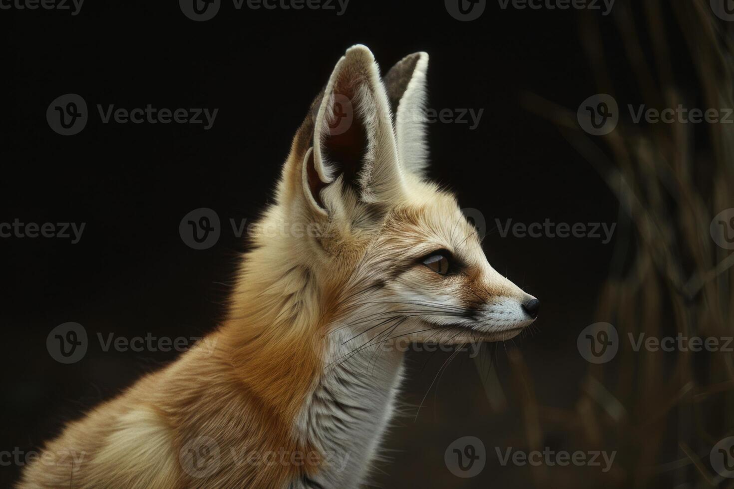 Fennec fox showing large ears and concentrating on something photo