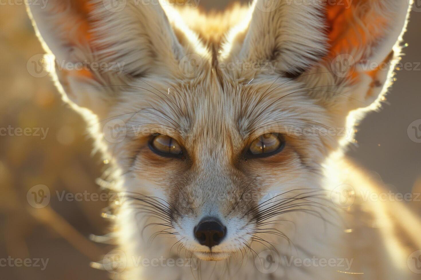 Fennec fox showing large ears in the desert sunlight photo