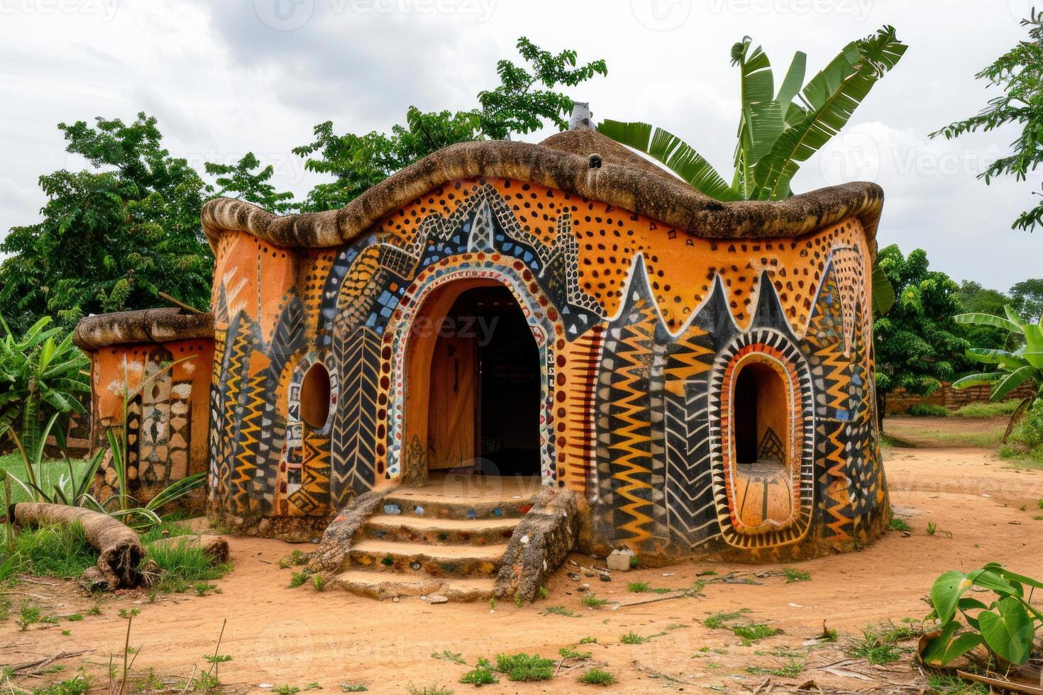 Traditional african hut showing local art and building techniques photo