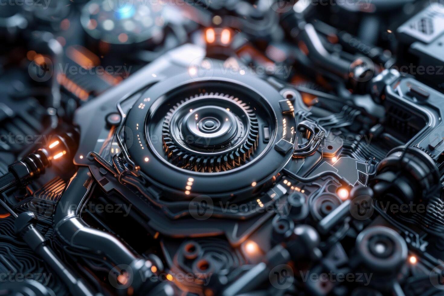 Futuristic engine running with visible light effects photo