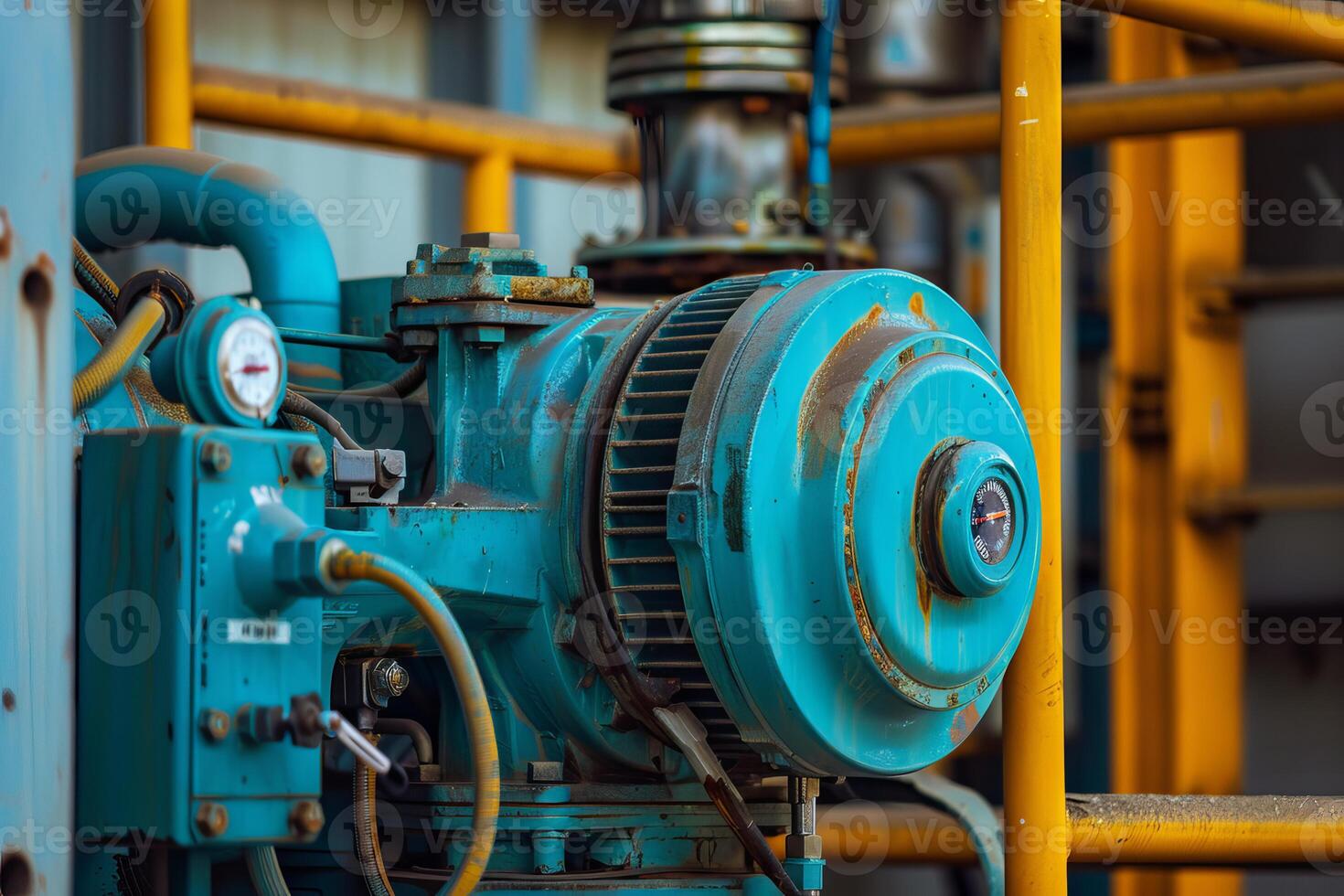 Old industrial pump showing signs of wear and tear in factory photo