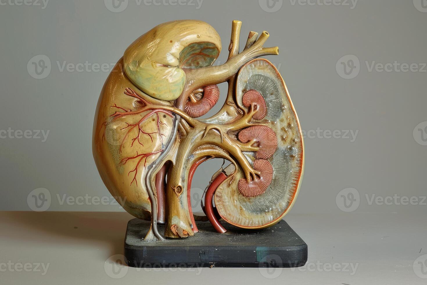 Anatomical model of human kidney showing internal structure photo