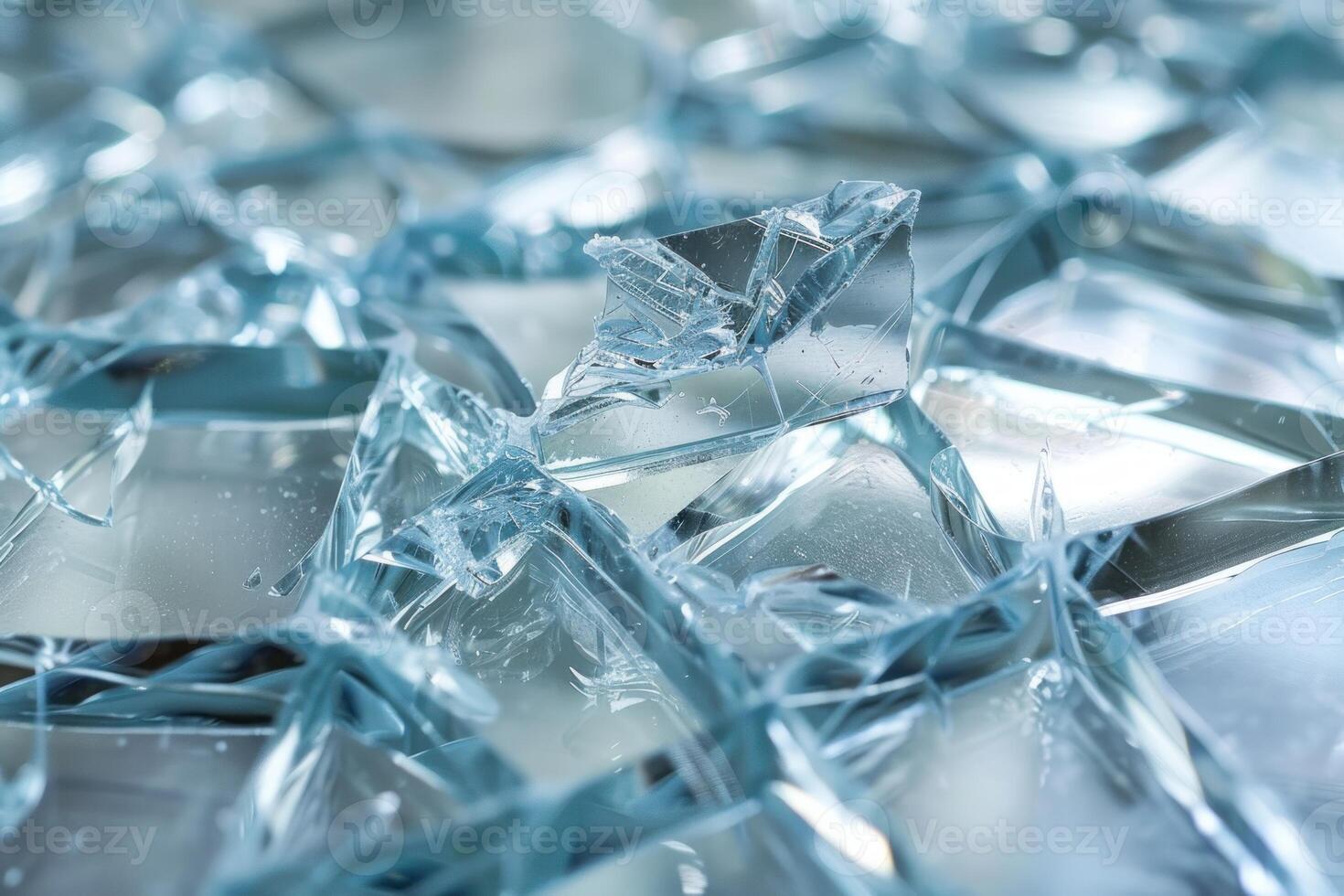 Broken glass is creating an abstract pattern while reflecting light photo