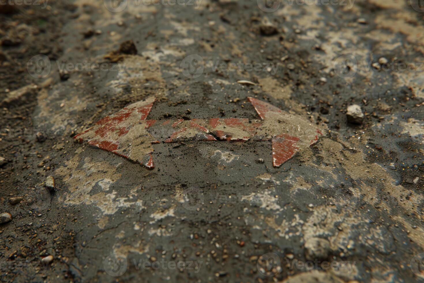 Two arrows pointing in opposite directions showing the way on a dirty road photo