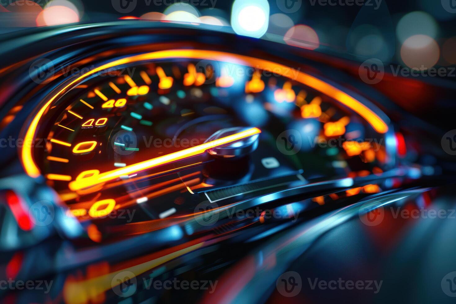 Sports car speedometer showing increasing performance on dashboard photo