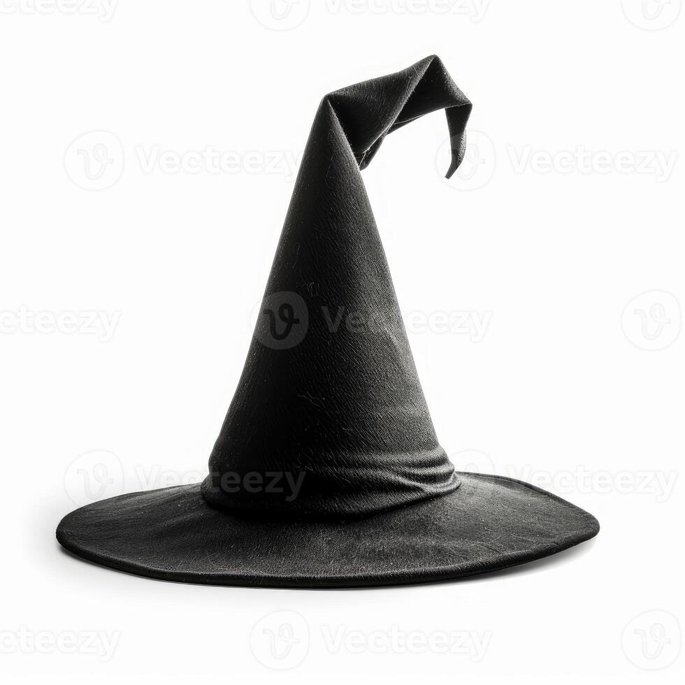 Pointy black witch hat isolated on white background for halloween party photo