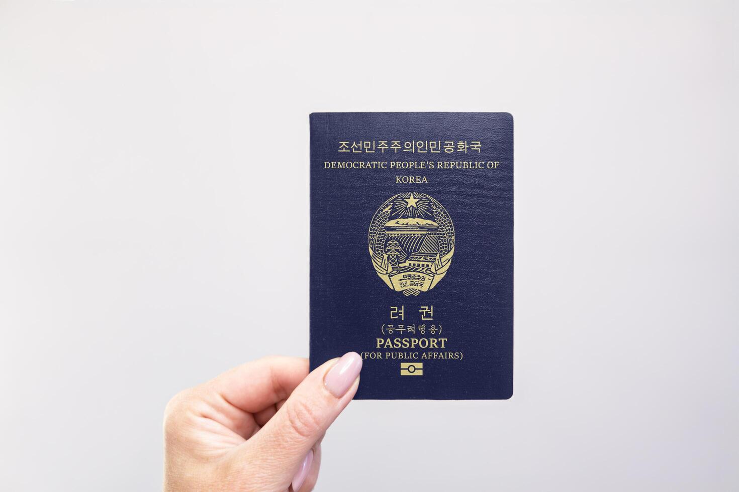 Passport North Korea Held Against Simple White Background. Astana, Kazakhstan, 26 october 2024 photo