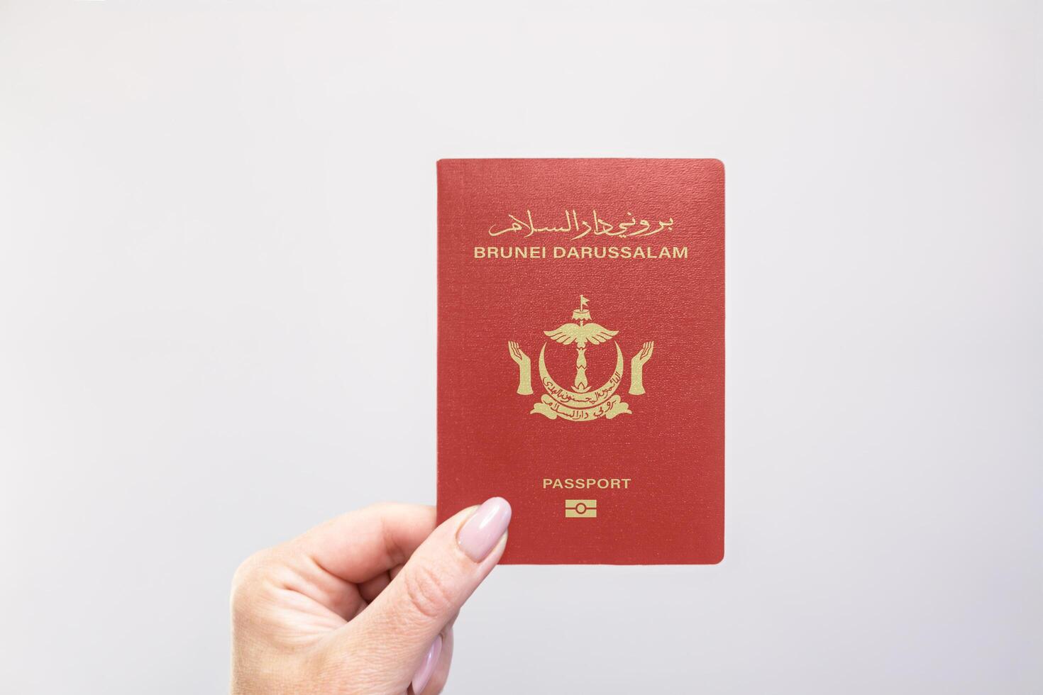 Passport Brunei Held Against Simple White Background. Astana, Kazakhstan, 26 october 2024 photo