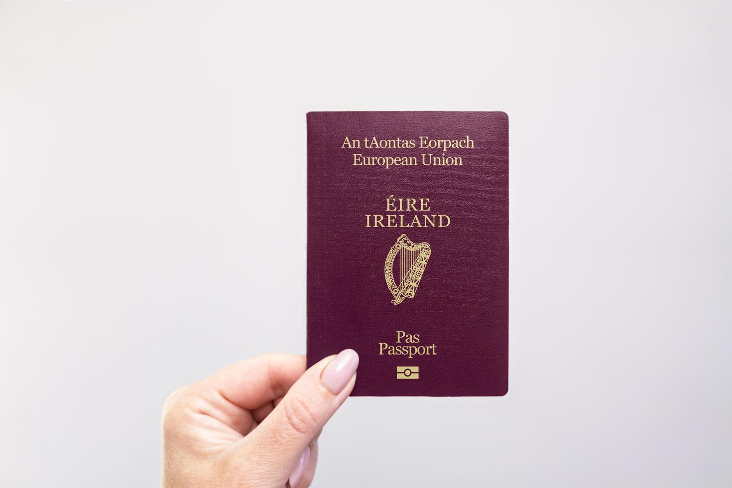 Ireland Passport Held Against Simple White Background. Astana, Kazakhstan, 26 october 2024 photo