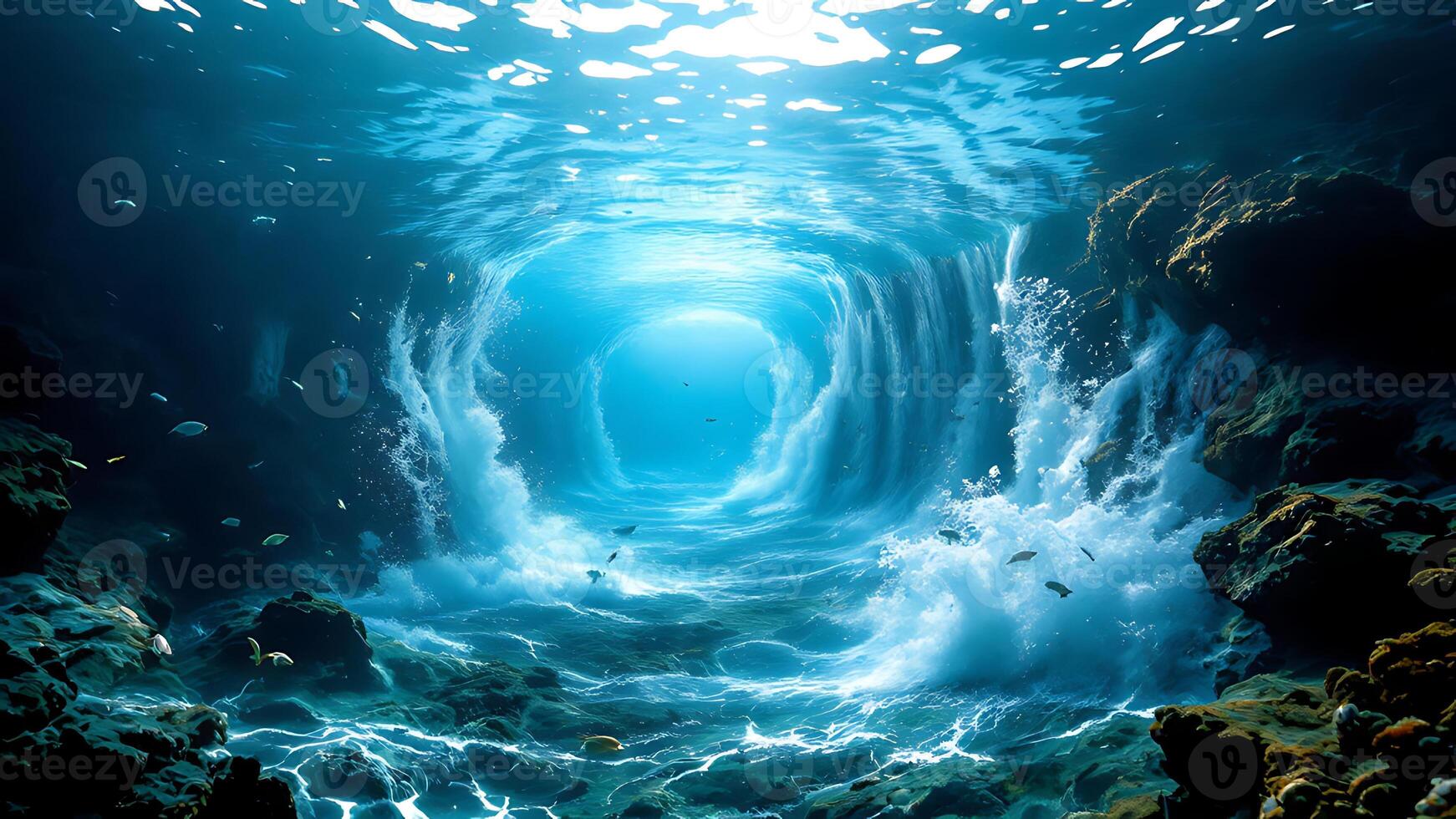 A deep ocean with a tunnel and water flowing through it photo