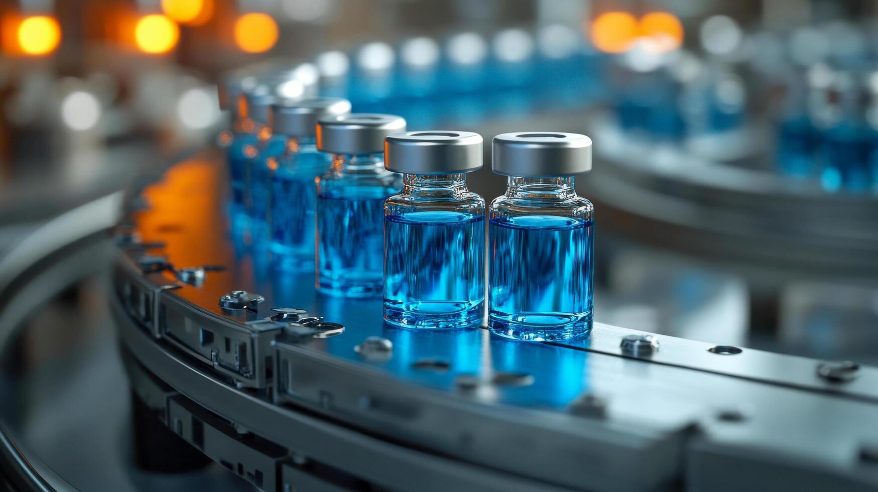 A row of vials on a conveyor belt photo