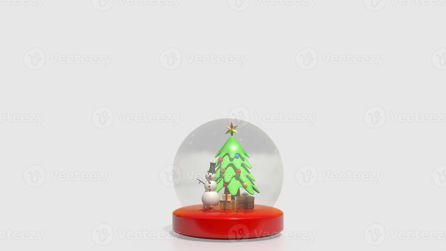 The Snow man in glass ball and gift box for holiday and celebration concept 3d rendering. photo