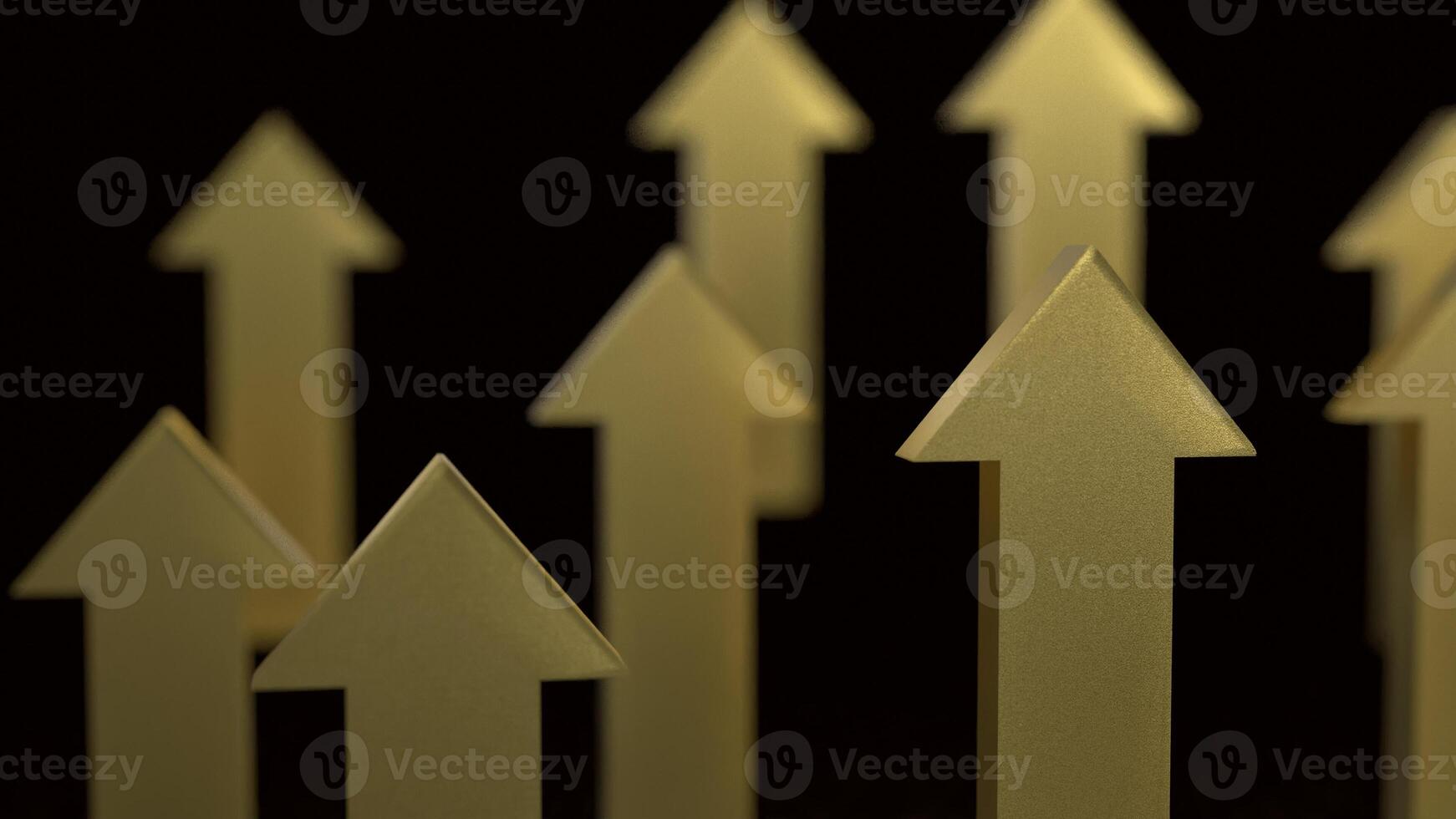 The gold arrow up on black background 3d rendering. photo