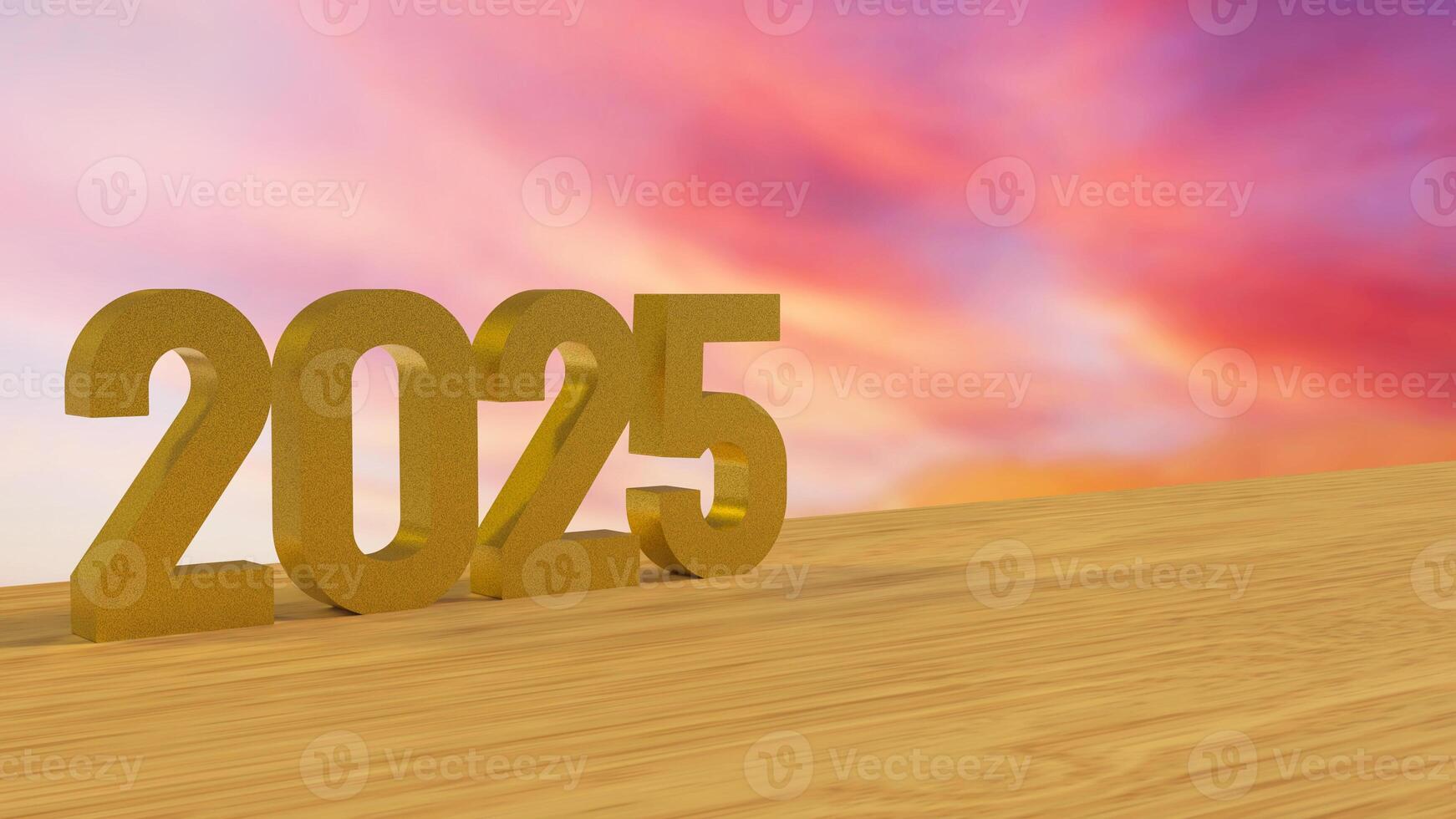The 2025 number on wood table for new year or celebration concept 3d rendering. photo