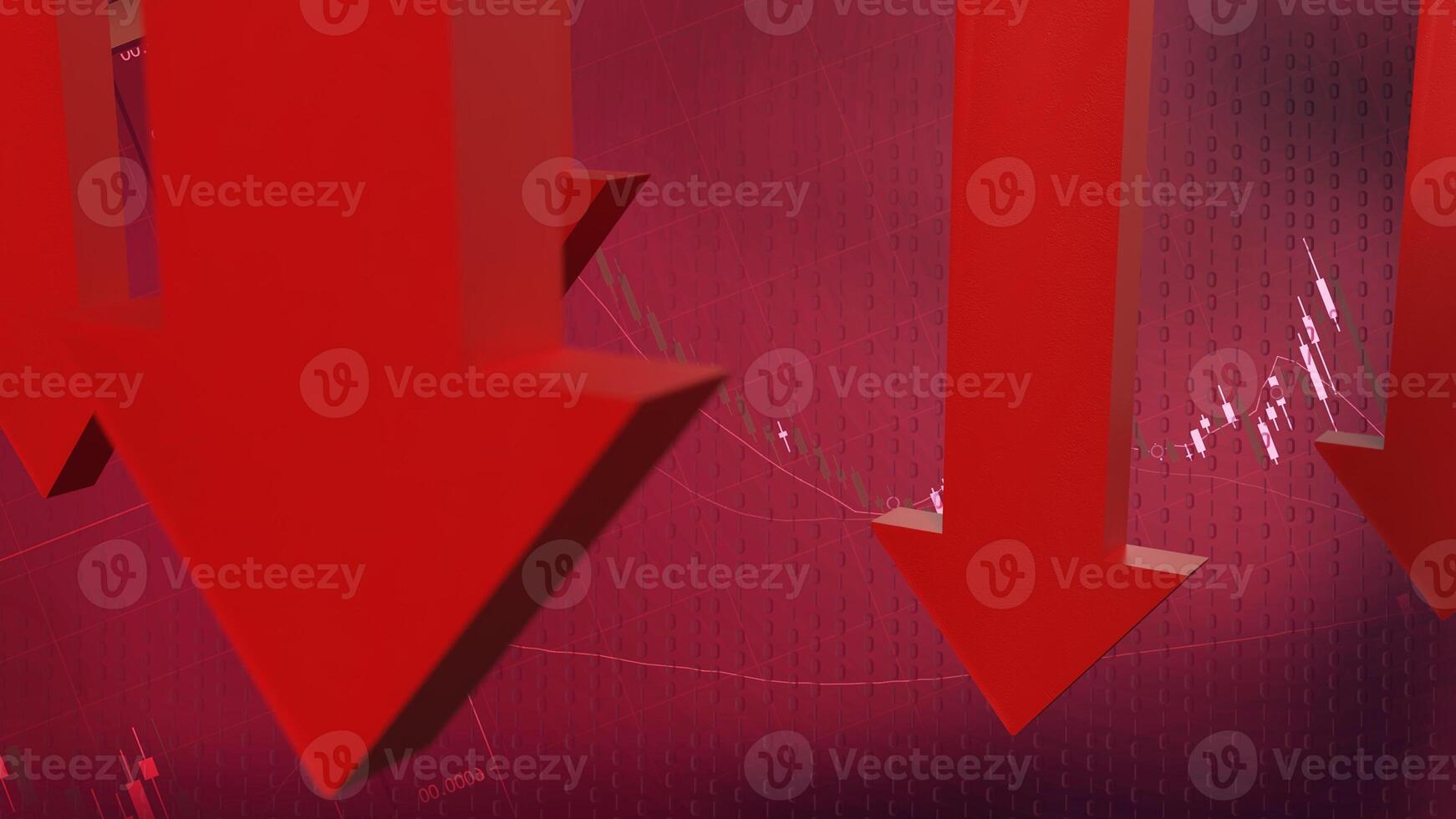 The Red arrow Down on Business background 3d rendering. photo