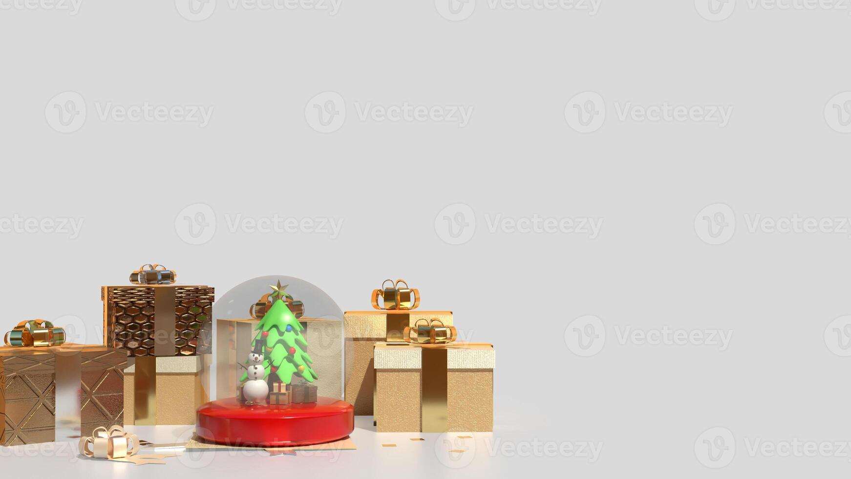 The Snow man in glass ball and gift box for holiday and celebration concept 3d rendering. photo