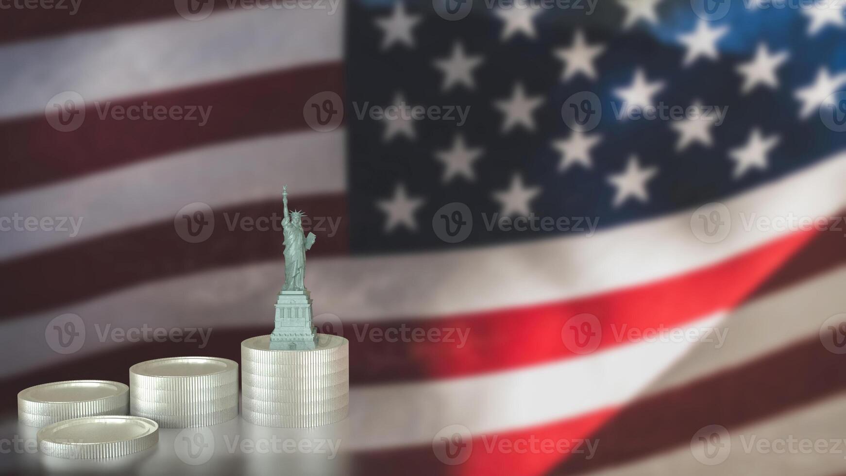 The Statue of Liberty and coins for Business concept 3d rendering. photo