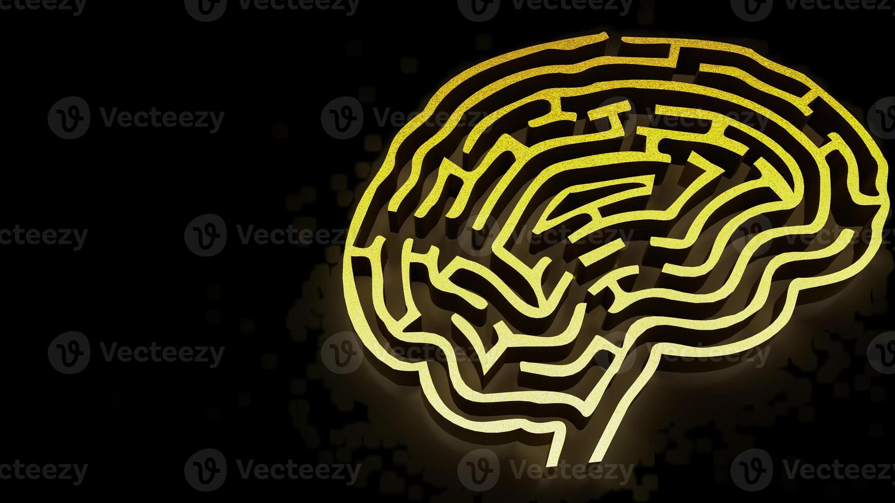 The Gold Brain maze on Black background for sci or creative concept 3d rendering. photo