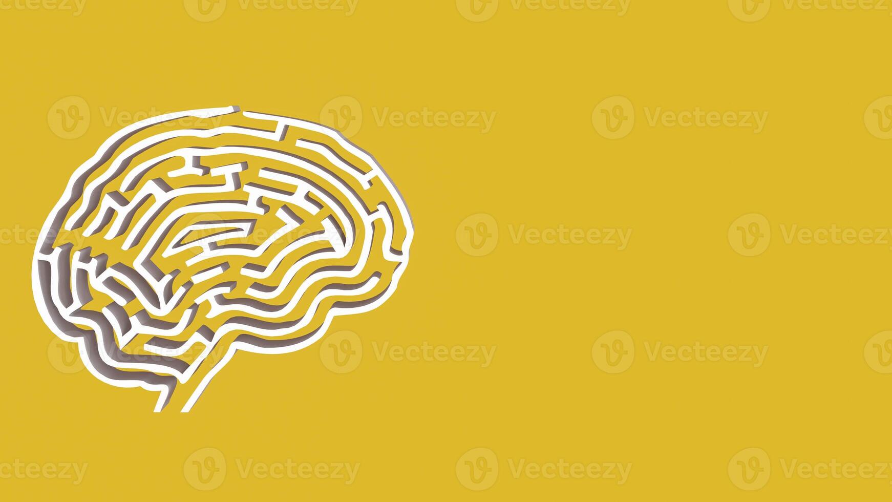 The White Brain maze on Yellow background for sci or creative concept 3d rendering. photo