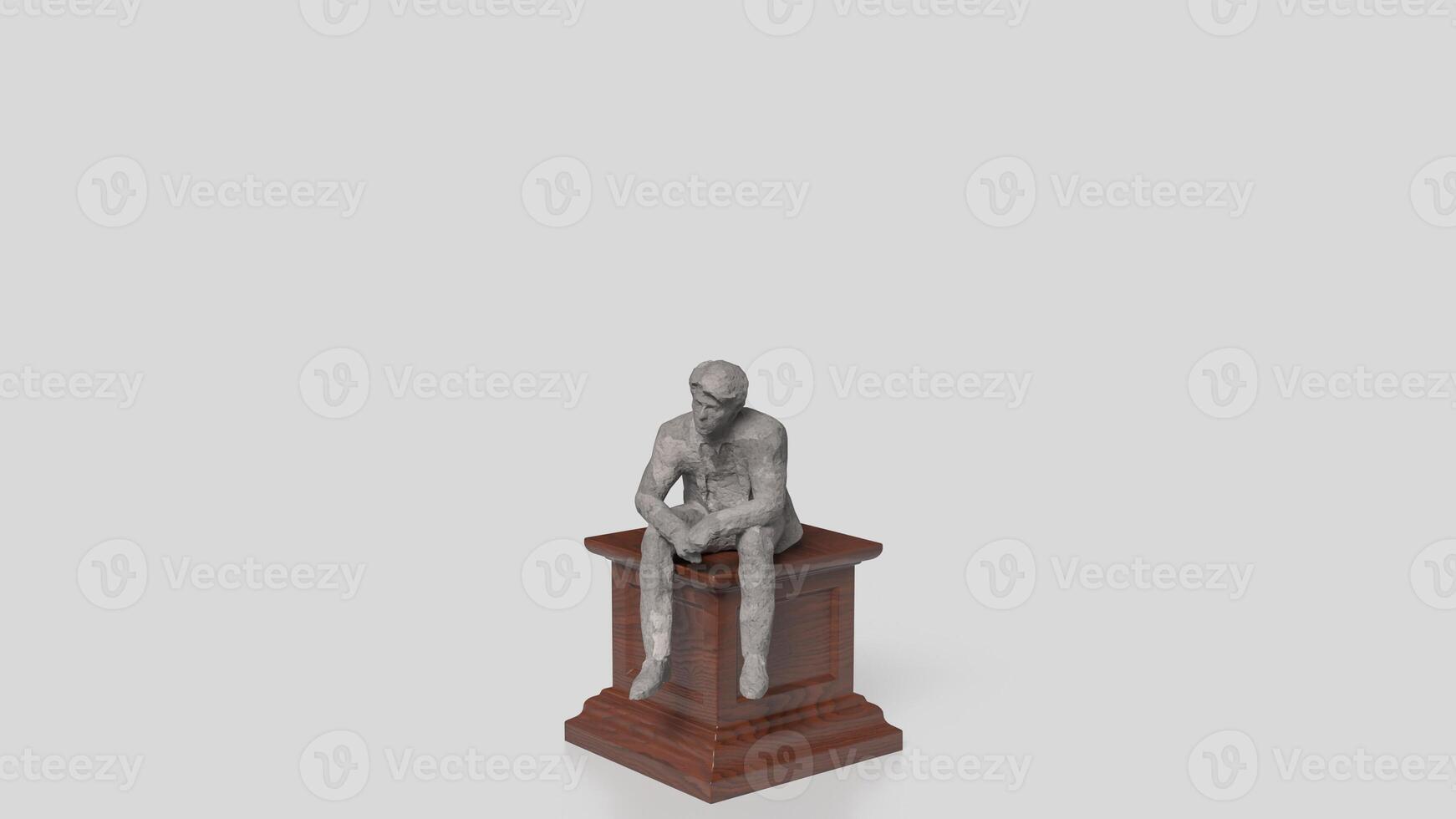 The Business man siting on wood podium for Thinking concept 3d rendering. photo