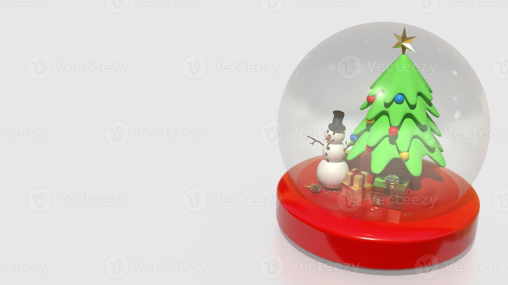 The Snow man in glass ball and gift box for holiday and celebration concept 3d rendering. photo
