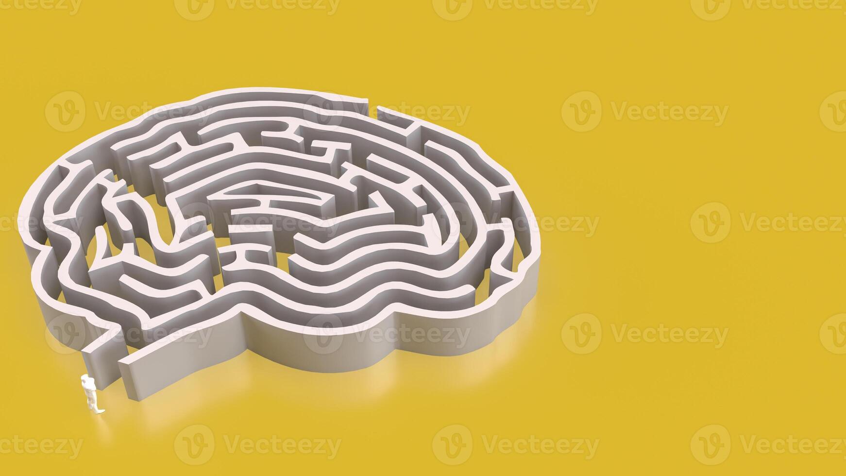 The White Brain maze on Yellow background for sci or creative concept 3d rendering. photo
