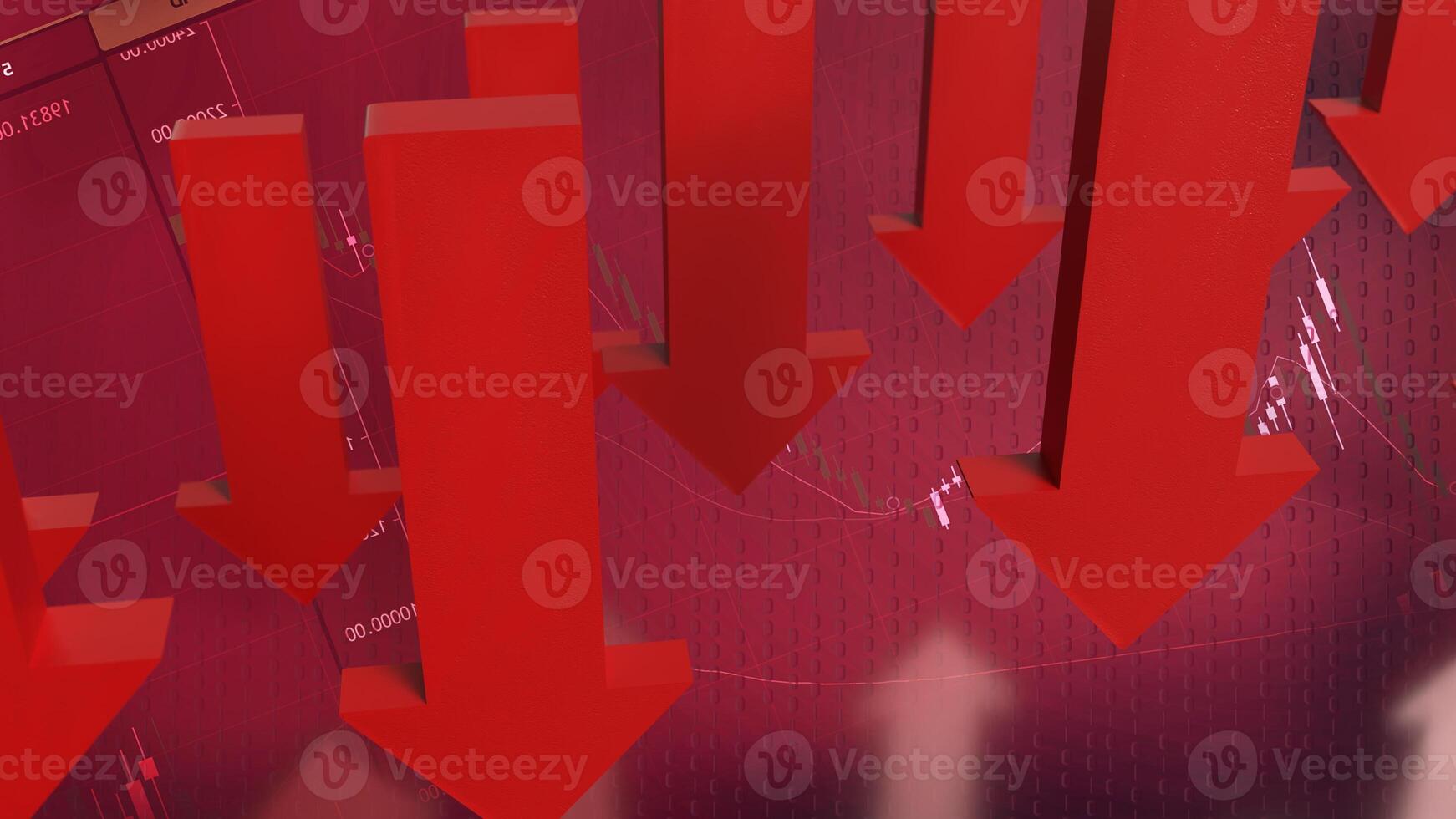 The Red arrow Down on Business background 3d rendering. photo