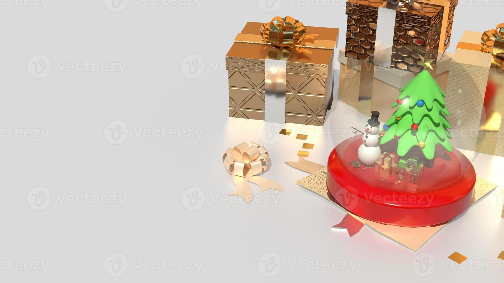 The Snow man in glass ball and gift box for holiday and celebration concept 3d rendering. photo