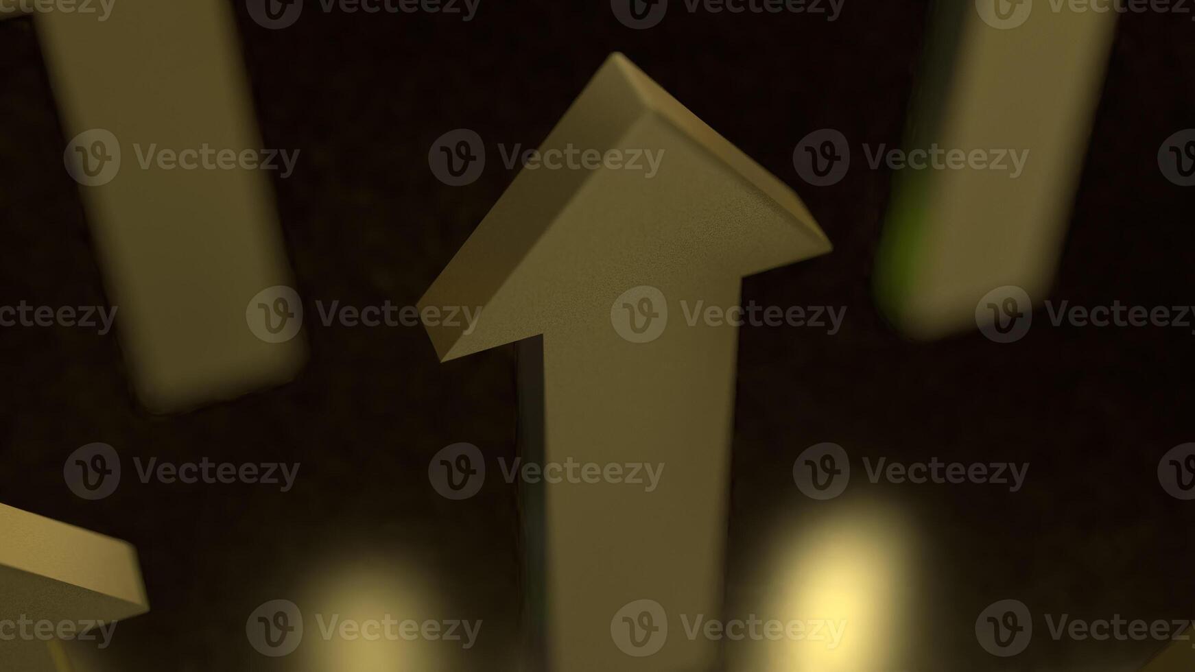The gold arrow up on black background 3d rendering. photo