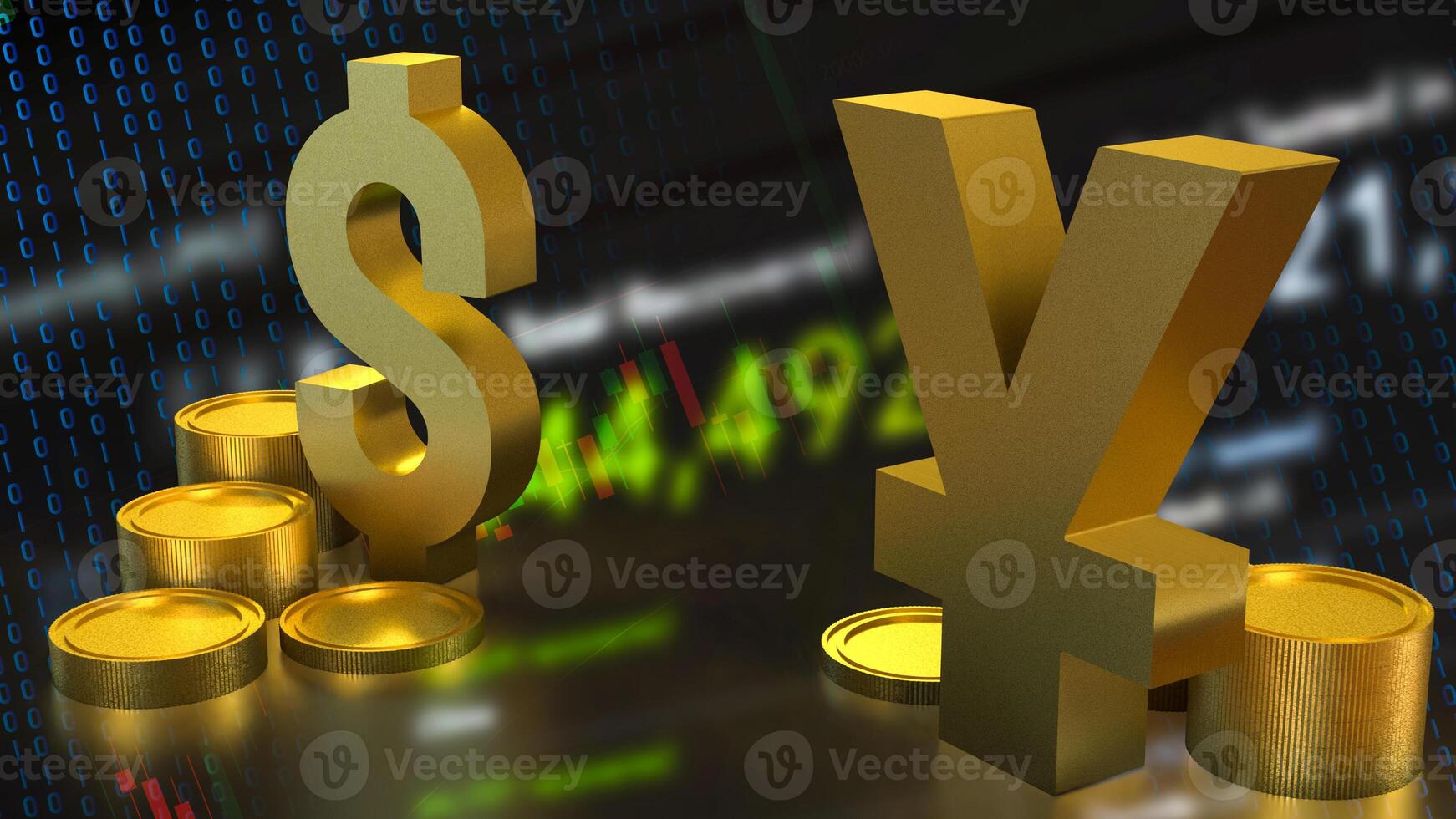 The Gold yuan and dollar symbol for Business concept 3d rendering. photo