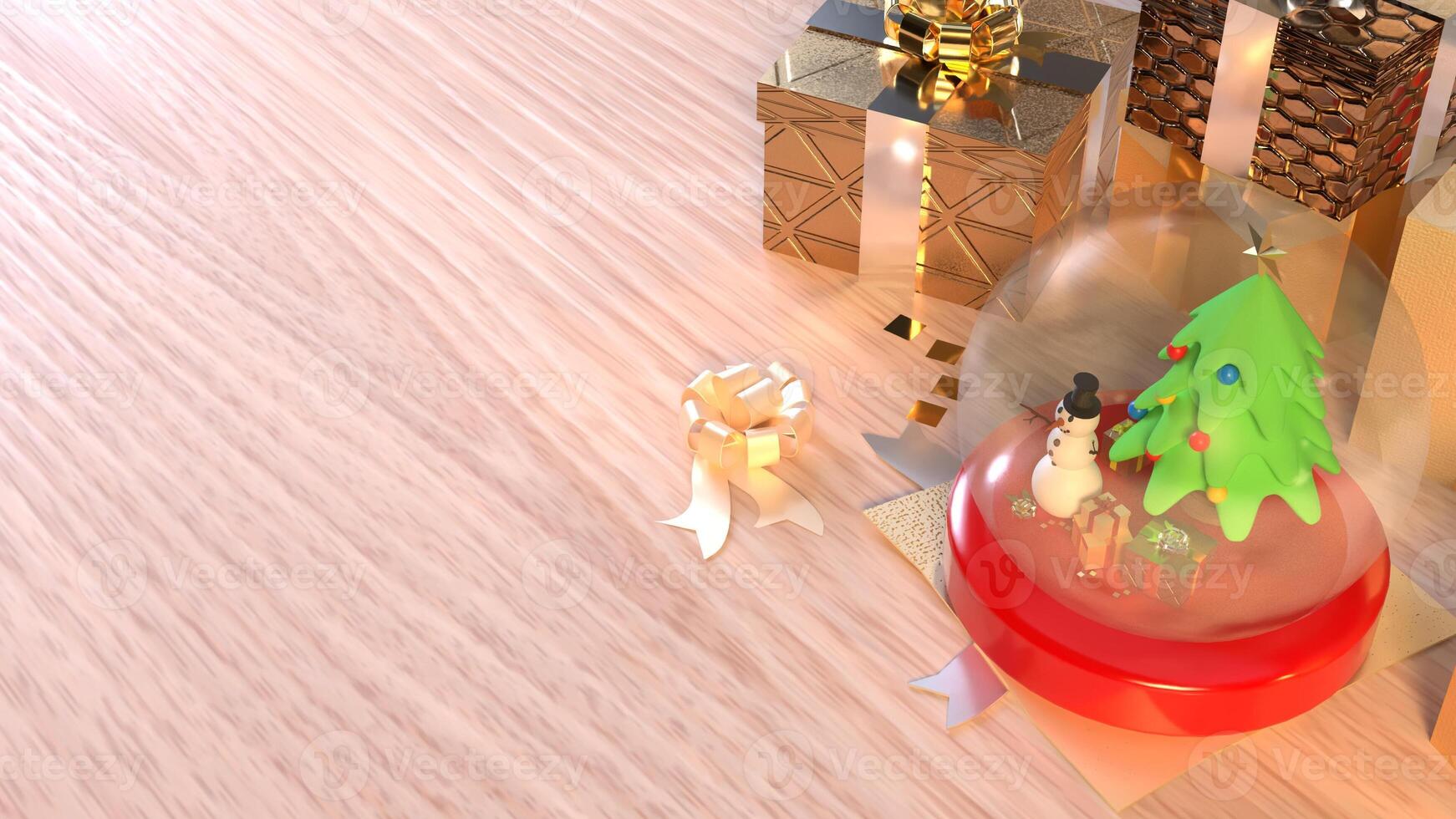 The Snow man in glass ball and gift box for holiday and celebration concept 3d rendering. photo