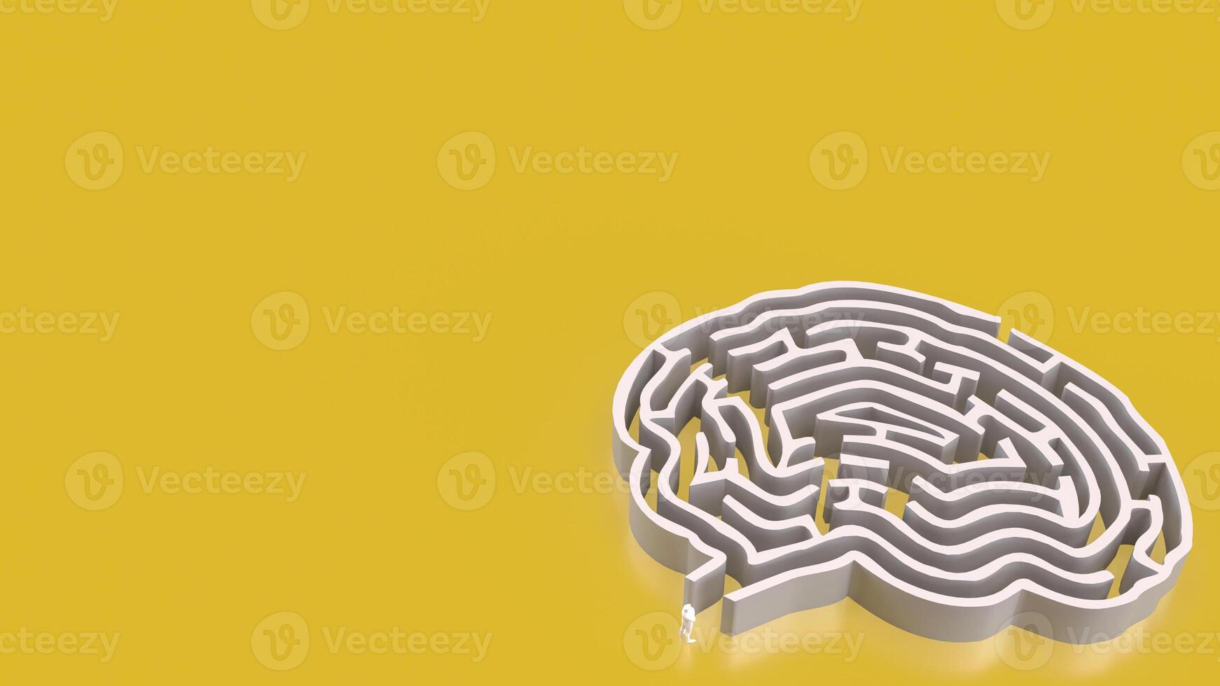 The White Brain maze on Yellow background for sci or creative concept 3d rendering. photo