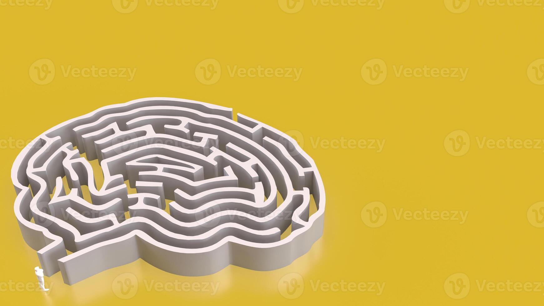 The White Brain maze on Yellow background for sci or creative concept 3d rendering. photo